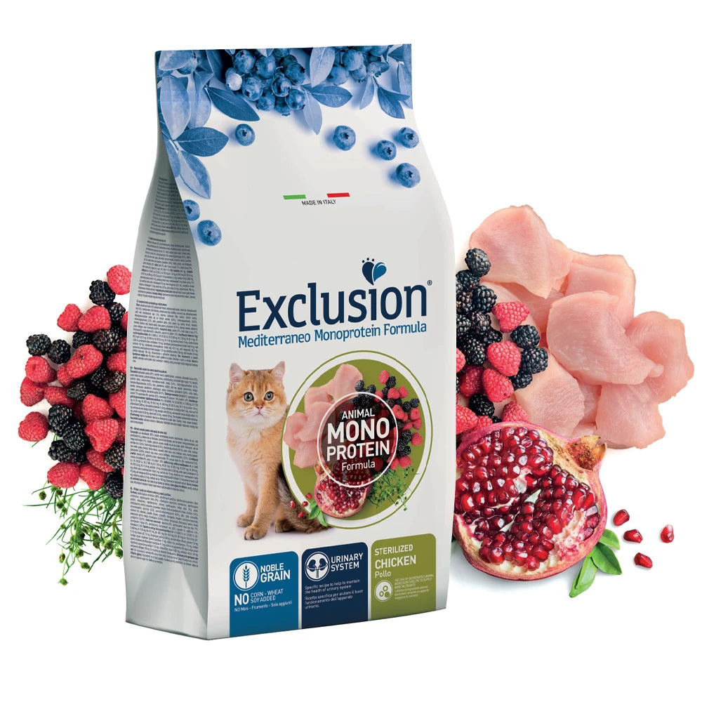 Exclusion Monoprotein Tavuklu ve Narlı Düşük Tahıllı Kısırlaştırılmış Kedi Maması 1,5kg