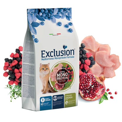 Exclusion Monoprotein Tavuklu ve Narlı Düşük Tahıllı Kısırlaştırılmış Kedi Maması 1,5kg
