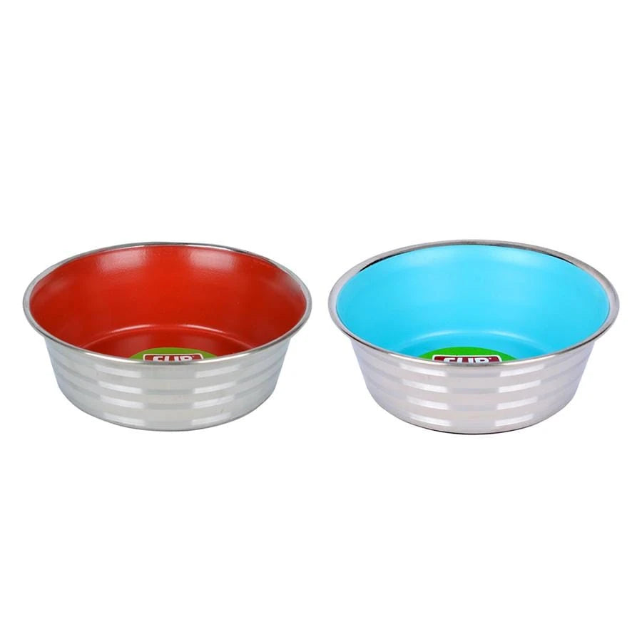 Çizgi Desenli Renkli Silikon Tabanlı Çelik Mama Kabı 13 cm