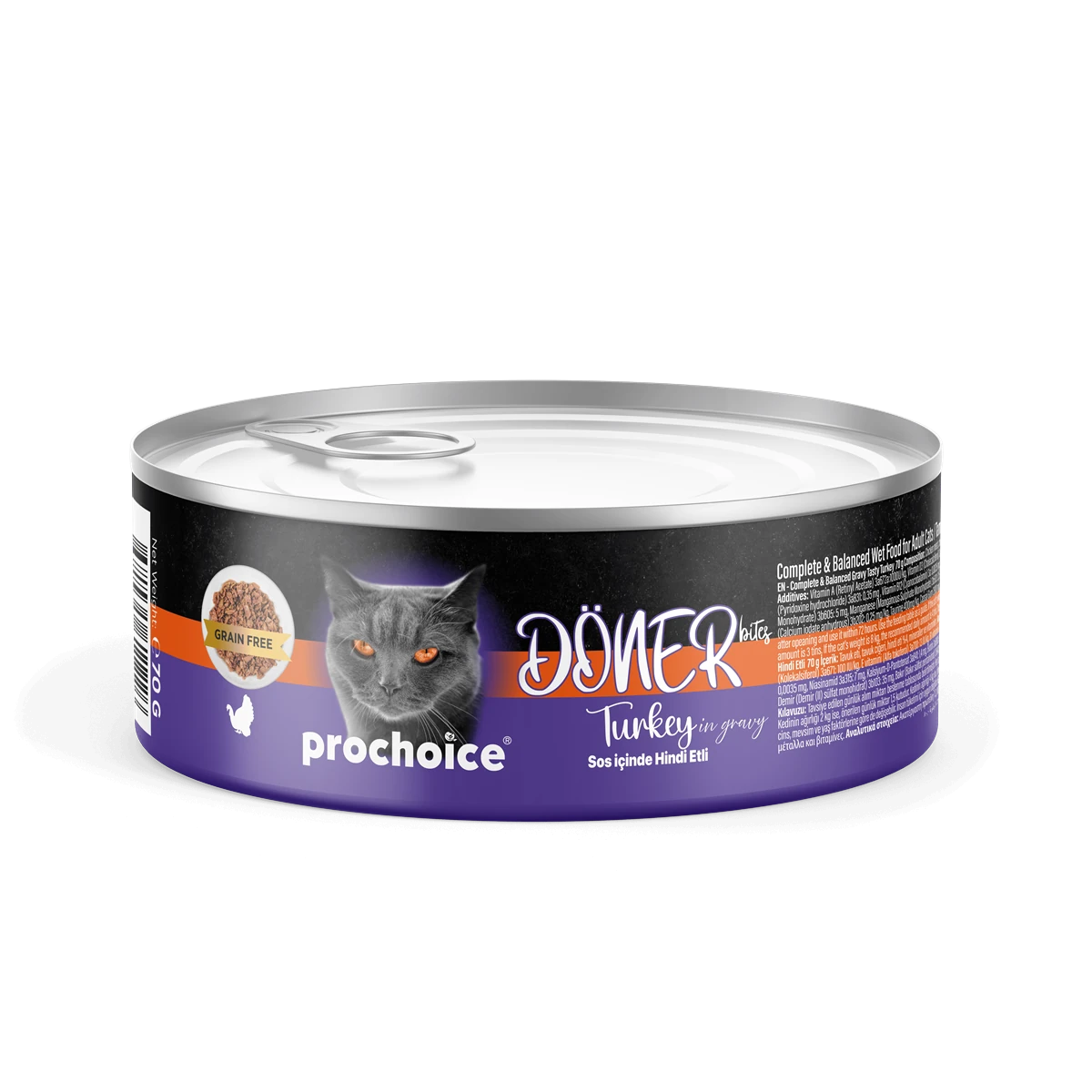 Prochoice Döner Turkey, Sos İçinde Hindi Etli Tam & Dengeli Yetişkin Kedi Maması 70 gr