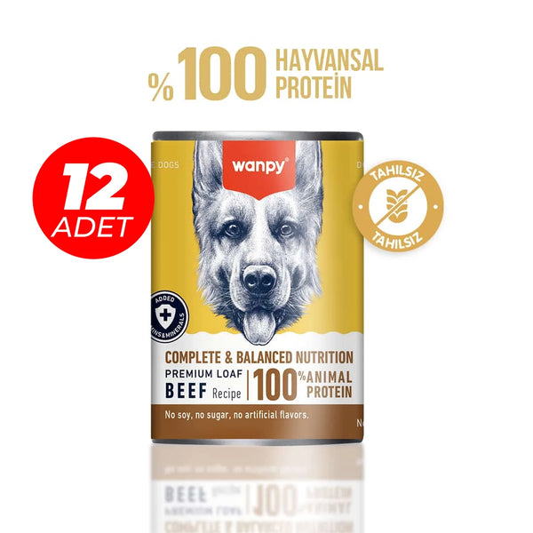 Wanpy Tahılsız Köpek %100 Gerçek Et 375 gr Biftekli Konserve 12 Adet