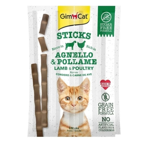 GimCat Sticks Kuzulu ve Tavuklu Taurinli Tahılsız Kedi Ödül Çubuğu 20gr