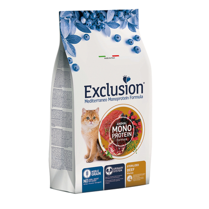 Exclusion Monoprotein Sığır Etli ve Narlı Düşük Tahıllı Kısırlaştırılmış Kedi Maması 12kg