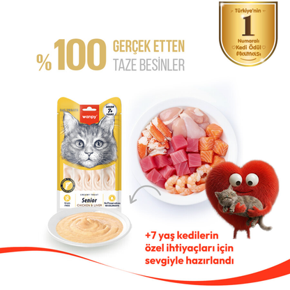 Wanpy Tavuklu & Ciğerli – 7+ Yaş Kedi Krema Ödülü 5×14 g