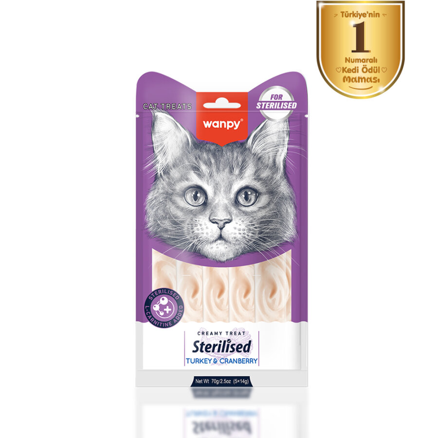 Wanpy Hindi & Kızılcıklı – Kısırlaştırılmış Kedi Krema Ödülü 5×14 g