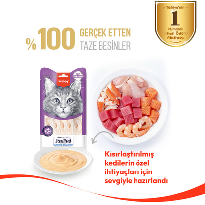 Wanpy Hindi & Kızılcıklı – Kısırlaştırılmış Kedi Krema Ödülü 5×14 g