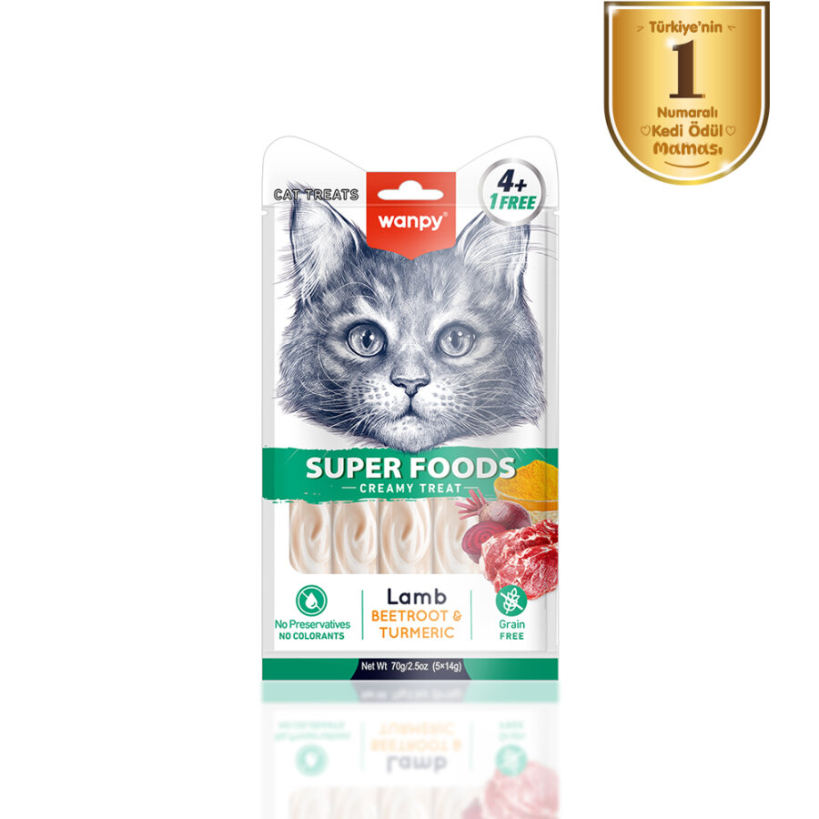 Wanpy Superfood Kuzulu, Pancar & Zerdeçallı  – Krema Kedi Ödülü 5×14 g