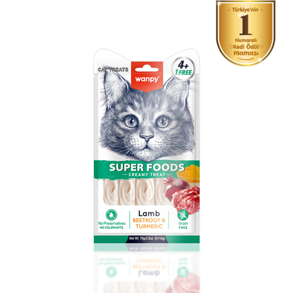 Wanpy Superfood Kuzulu, Pancar & Zerdeçallı  – Krema Kedi Ödülü 5×14 g