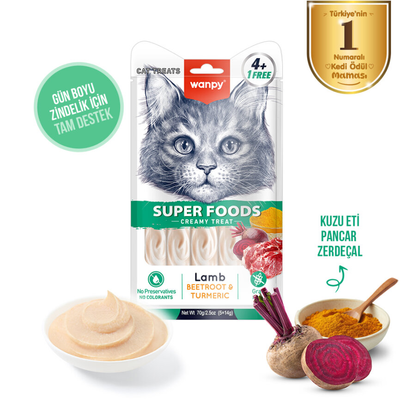 Wanpy Superfood Kuzulu, Pancar & Zerdeçallı  – Krema Kedi Ödülü 5×14 g