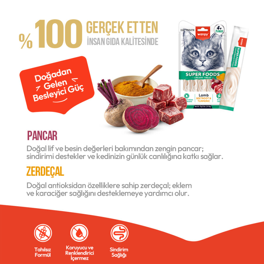 Wanpy Superfood Kuzulu, Pancar & Zerdeçallı  – Krema Kedi Ödülü 5×14 g
