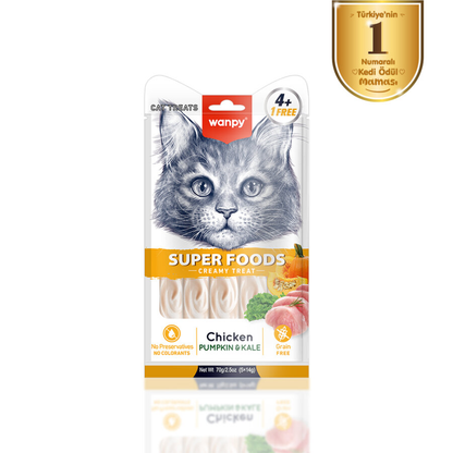 Wanpy Superfood Balkabağı & Kara Lahanalı – Krema Kedi Ödülü 5×14 g