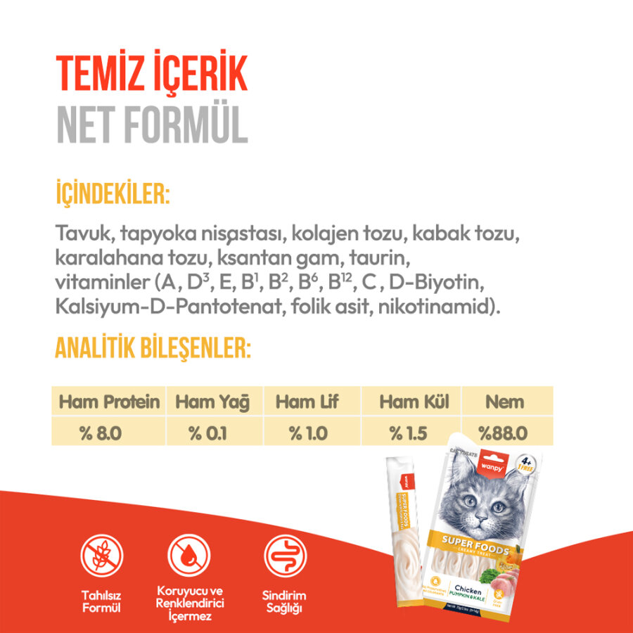 Wanpy Superfood Balkabağı & Kara Lahanalı – Krema Kedi Ödülü 5×14 g