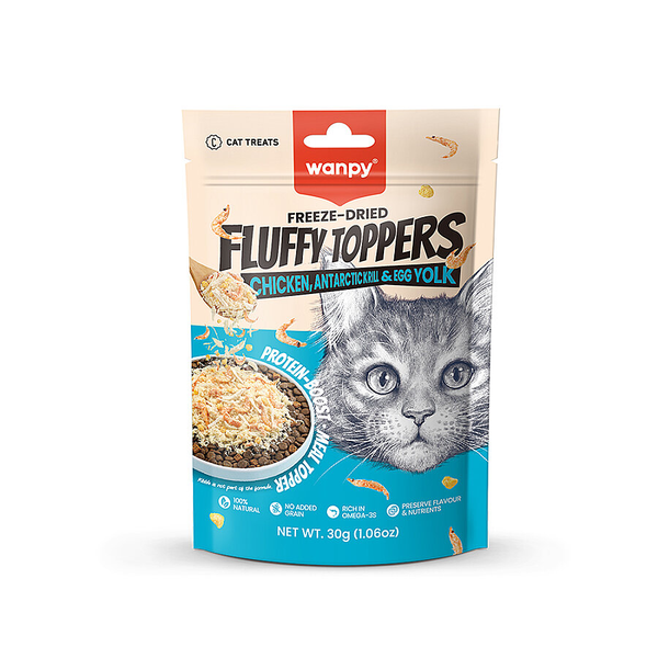 Wanpy Dondurularak Kurutulmuş Fluffy Toppers – Tavuk, Karides ve Yumurta Sarısı - 30g