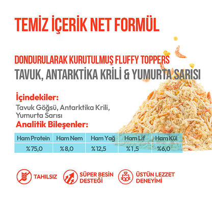 Wanpy Dondurularak Kurutulmuş Fluffy Toppers – Tavuk, Karides ve Yumurta Sarısı - 30g
