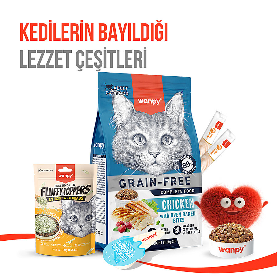 Wanpy Dondurularak Kurutulmuş Fluffy Toppers – Tavuk & Kedi Otu - 30g
