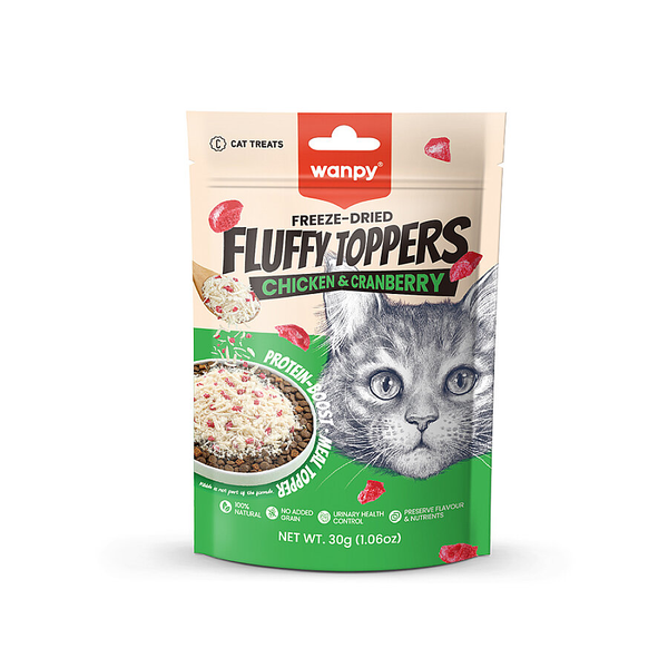 Wanpy Dondurularak Kurutulmuş Fluffy Toppers – Tavuk & Kızılcık - 30g
