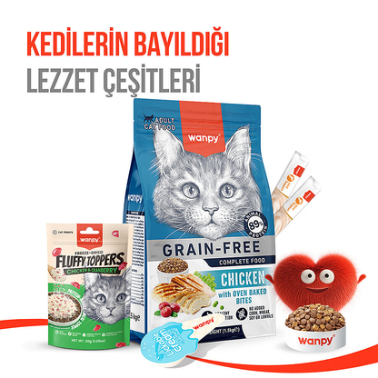 Wanpy Dondurularak Kurutulmuş Fluffy Toppers – Tavuk & Kızılcık - 30g